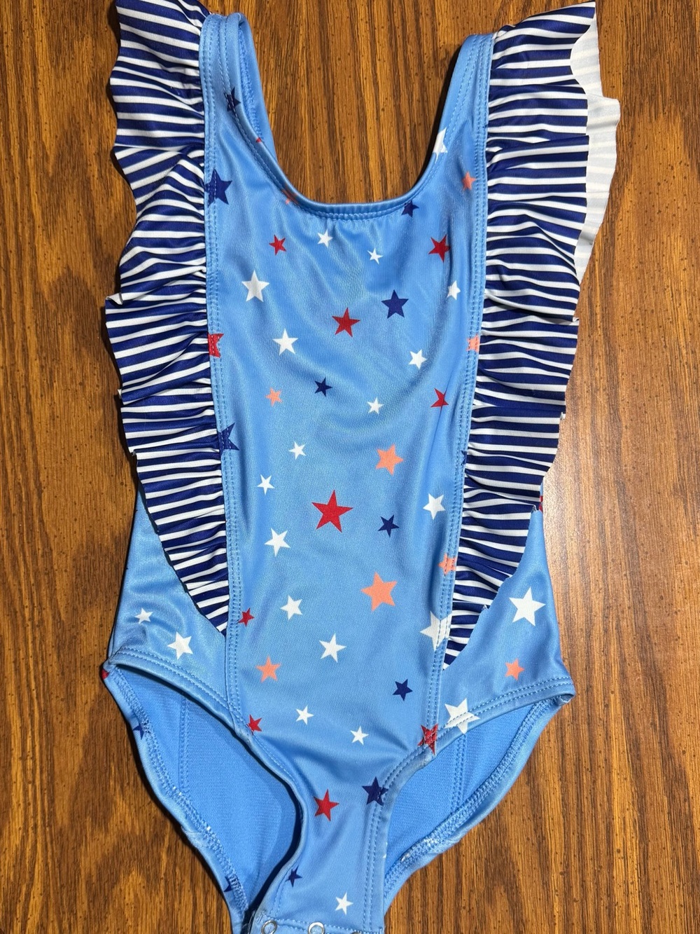 Girls Light Blue Star Ruffle One-Piece Swimsuit